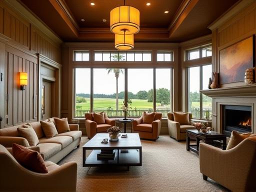 The warm, inviting interior of the clubhouse lounge